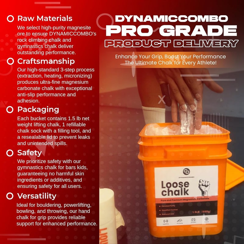 DYNAMICCOMBO Gym Chalk Bucket | 1.5lb Net Weight Chalk Powder for Weightlifting, Gymnastics, Rock Climbing & Multi-Sport - Image 3